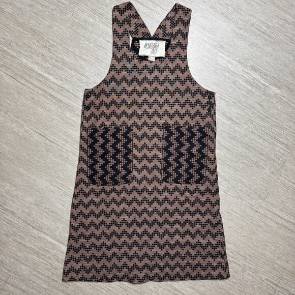 Ace & Jig Cotton Pinafore Dress XS Brown Black Geometric Pattern Pocket Jumper - Picture 1 of 8